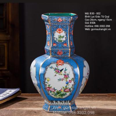 Bình Lục Giác họa tiết Tứ Quý